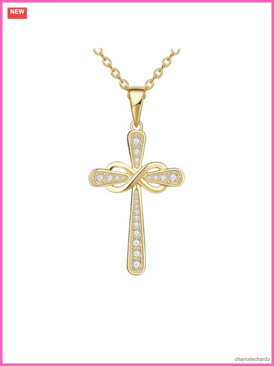 Jewelry - Stainless Steel Cubic Zirconia Cross Pendant Necklace 16+2" Adjustable Chain